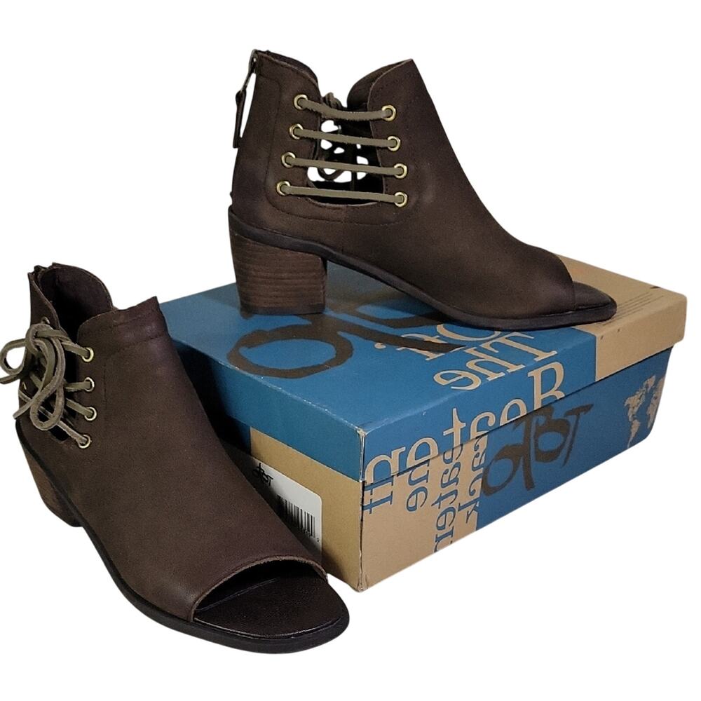 OTBT Prairie Peep Toe Dark Brown Ankle Boots Womens Size 6.5 NEW